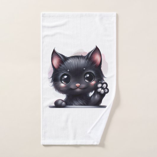 Schattige zwarte Kawaii-kat Bad Handdoek (Handdoek)
