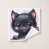 Schattige zwarte Kawaii-kat Bad Handdoek (Wasdoekje)