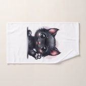 Schattige zwarte Kawaii-kat Bad Handdoek (Handdoek)