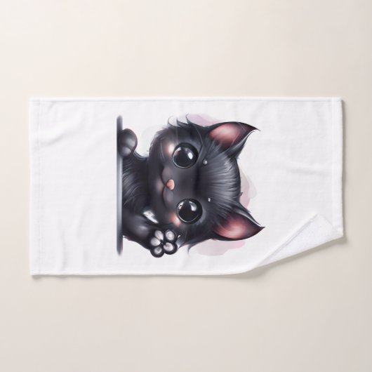 Schattige zwarte Kawaii-kat Bad Handdoek (Handdoek)