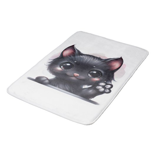 Schattige zwarte Kawaii-kat Badmat (Gekanteld)