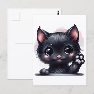 Schattige zwarte Kawaii-kat Briefkaart