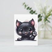 Schattige zwarte Kawaii-kat Briefkaart (Staand voorkant)
