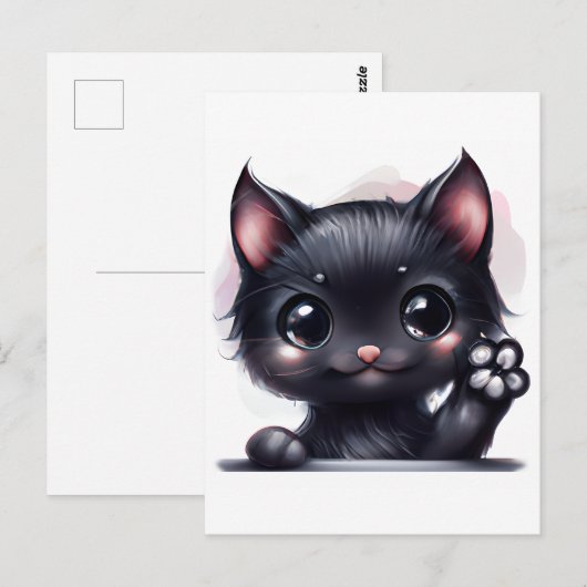 Schattige zwarte Kawaii-kat Briefkaart (Voorkant / Achterkant)