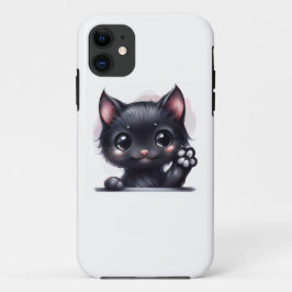 Schattige zwarte Kawaii-kat Case-Mate iPhone Case