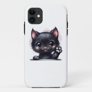 Schattige zwarte Kawaii-kat Case-Mate iPhone Case