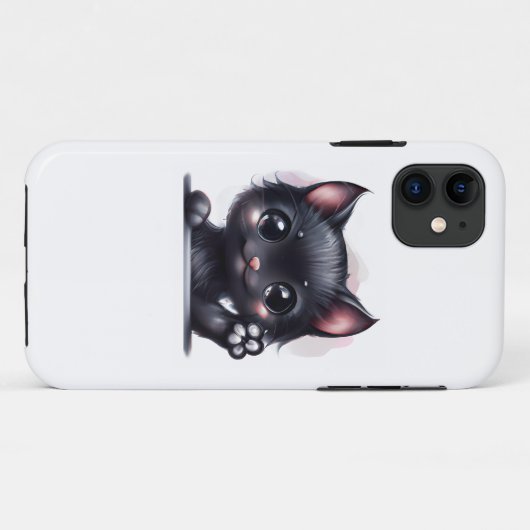 Schattige zwarte Kawaii-kat Case-Mate iPhone Case (Achterkant (horizontaal))