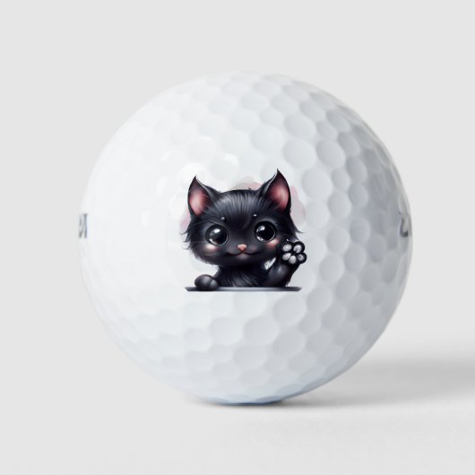 Schattige zwarte Kawaii-kat Golfballen (Voorkant)