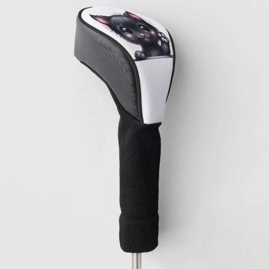 Schattige zwarte Kawaii-kat Golfheadcover (Schuin)