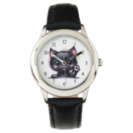 Schattige zwarte Kawaii-kat Horloge