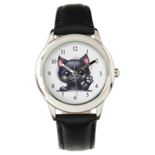 Schattige zwarte Kawaii-kat Horloge