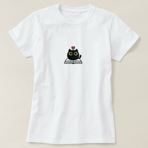 Schattige Zwarte Kawaii Kat Leest Boek Cartoon T-shirt