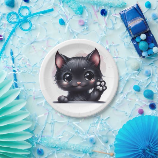 Schattige zwarte Kawaii-kat Papieren Bordje (Feest)