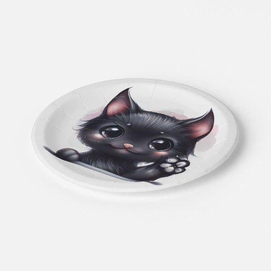 Schattige zwarte Kawaii-kat Papieren Bordje (Gekanteld)