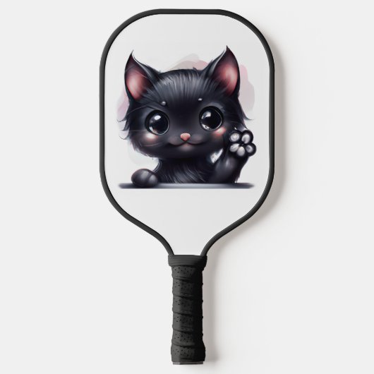 Schattige zwarte Kawaii-kat Pickleball Paddle (Voorkant)