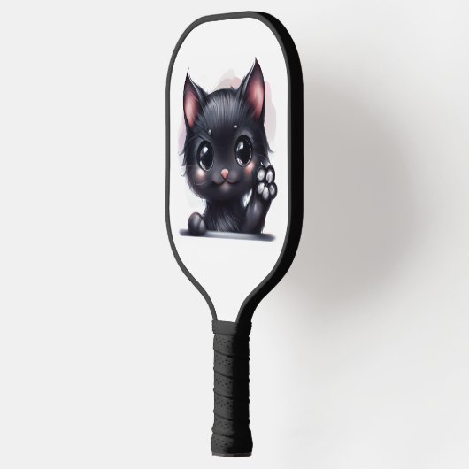 Schattige zwarte Kawaii-kat Pickleball Paddle (Links)