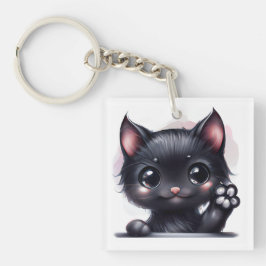 Schattige zwarte Kawaii-kat Sleutelhanger