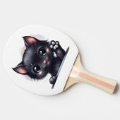 Schattige zwarte Kawaii-kat Tafeltennisbatje (Zijkant)