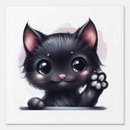 Schattige zwarte Kawaii-kat Tuinbord