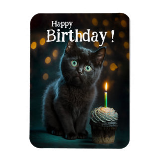 Schattige zwarte Kitten Birthday, Magneet