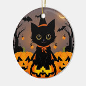Schattige zwarte kitten in heks Pet Keramisch Ornament (Links)