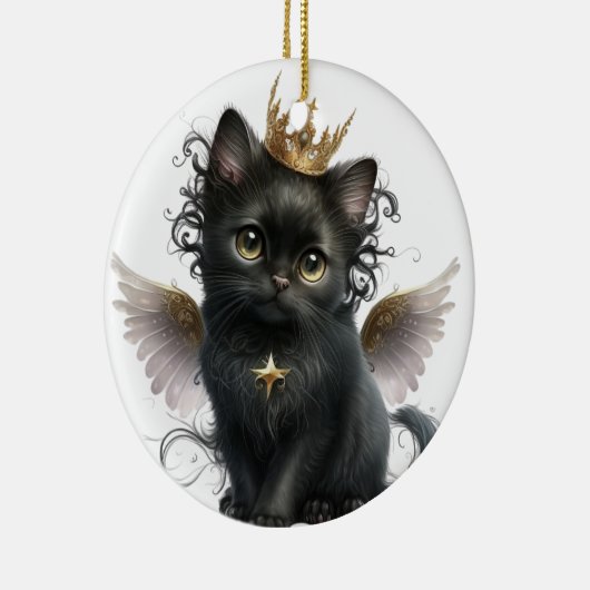 SCHATTIGE ZWARTE KITTEN MET ENGELENVLEUGELS KERAMISCH ORNAMENT (Rechts)