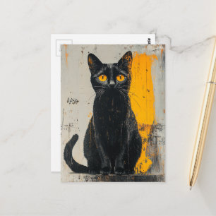 schattige zwarte kitty grunge briefkaart