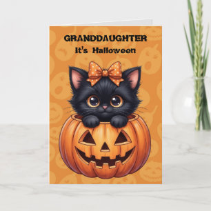Schattige Zwarte Kitty Kleinzoon Halloween Kaart