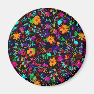 Schattige zwarte kleurrijke abstracte bloemen magneet