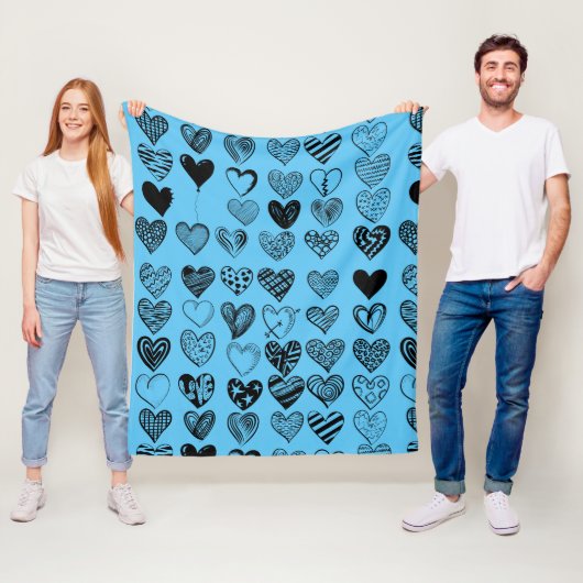 Schattige zwarte kraaktekening van het hart fleece deken (In situ)