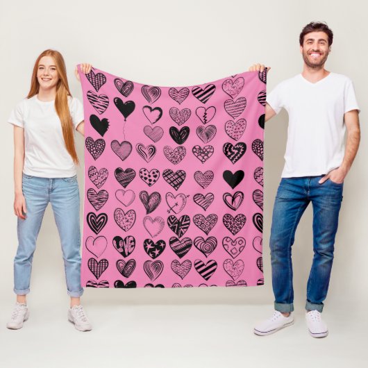 Schattige zwarte kraaktekening van het hart fleece deken (In situ)