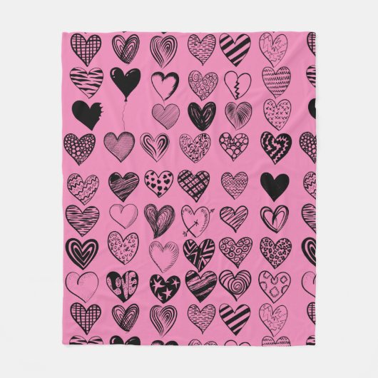 Schattige zwarte kraaktekening van het hart fleece deken (Voorkant)