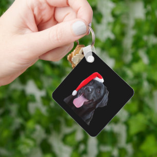 Schattige Zwarte Lab Santa Kersthond Grappige Labr Sleutelhanger