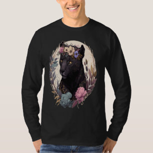 Schattige Zwarte Luipaard Aquarel Bloemen Kroon Bo T-shirt