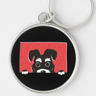 Schattige Zwarte Miniatuur Schnauzer Puppy Sleutelhanger