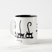 Schattige Zwarte Minimalistische Katten Grappige S Tweekleurige Koffiemok (Voorkant links)