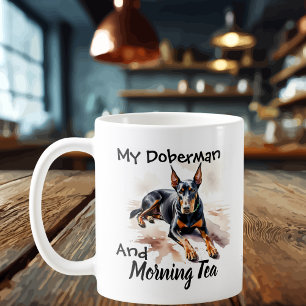 Schattige Zwarte Op Witte ''Mijn Dobermann & Thee Koffiemok