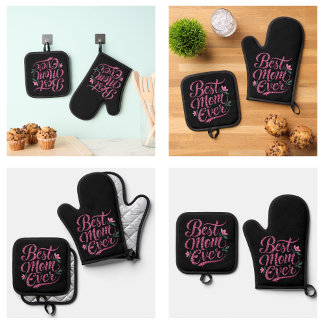 Schattige Zwarte Paarse Beste Moeder Ooit Ovenwant & Pannenlap Set