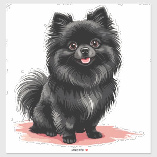 Schattige zwarte Pomeranian hond Sticker (Vel)