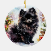 Schattige Zwarte Pommerse Waterverf Kerstmis Keramisch Ornament (Achterkant)