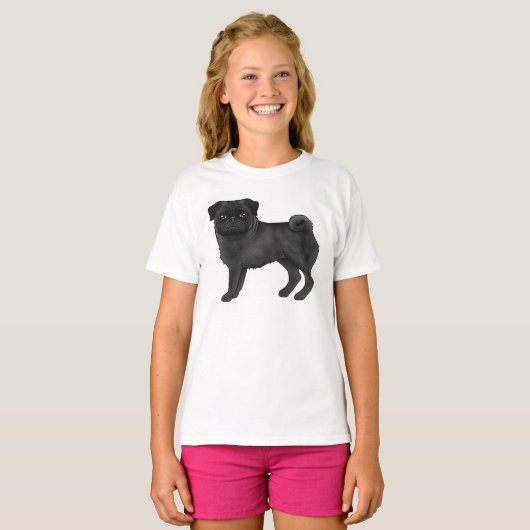 Schattige zwarte pug Hondenras ontwerpillustratie T-shirt (Voorkant volledig)