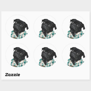 Schattige zwarte pug met bril ronde sticker