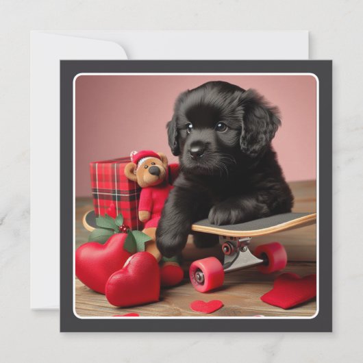 Schattige zwarte puppy grappige Valentijn Feestdagenkaart (Voorkant)