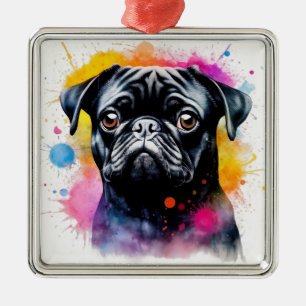 SCHATTIGE ZWARTE PUPPY HOND METALEN ORNAMENT