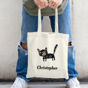 Schattige Zwarte Ruige Cartoon Kitten Kat Tote Bag