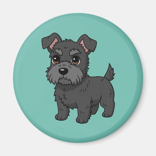 Schattige Zwarte Schotse Terriër Hond Groen Magneet (Voorkant)