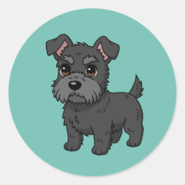Schattige Zwarte Schotse Terriër Hond Groen Ronde Sticker