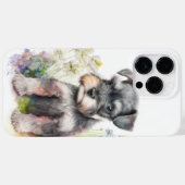 SCHATTIGE ZWARTE SILVER WATERVERF SCHNAUZER PUPPY Case-Mate iPhone CASE (Achterkant (horizontaal))