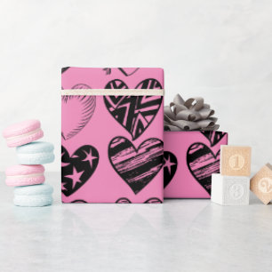 Schattige zwarte snijwand van het hart cadeaupapier