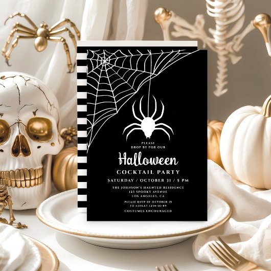 Schattige Zwarte Spin Halloween Cocktailparty Kaart